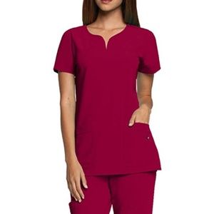 Grey's Anatomy Notch Neck Scrub Top Rubiyat Red S